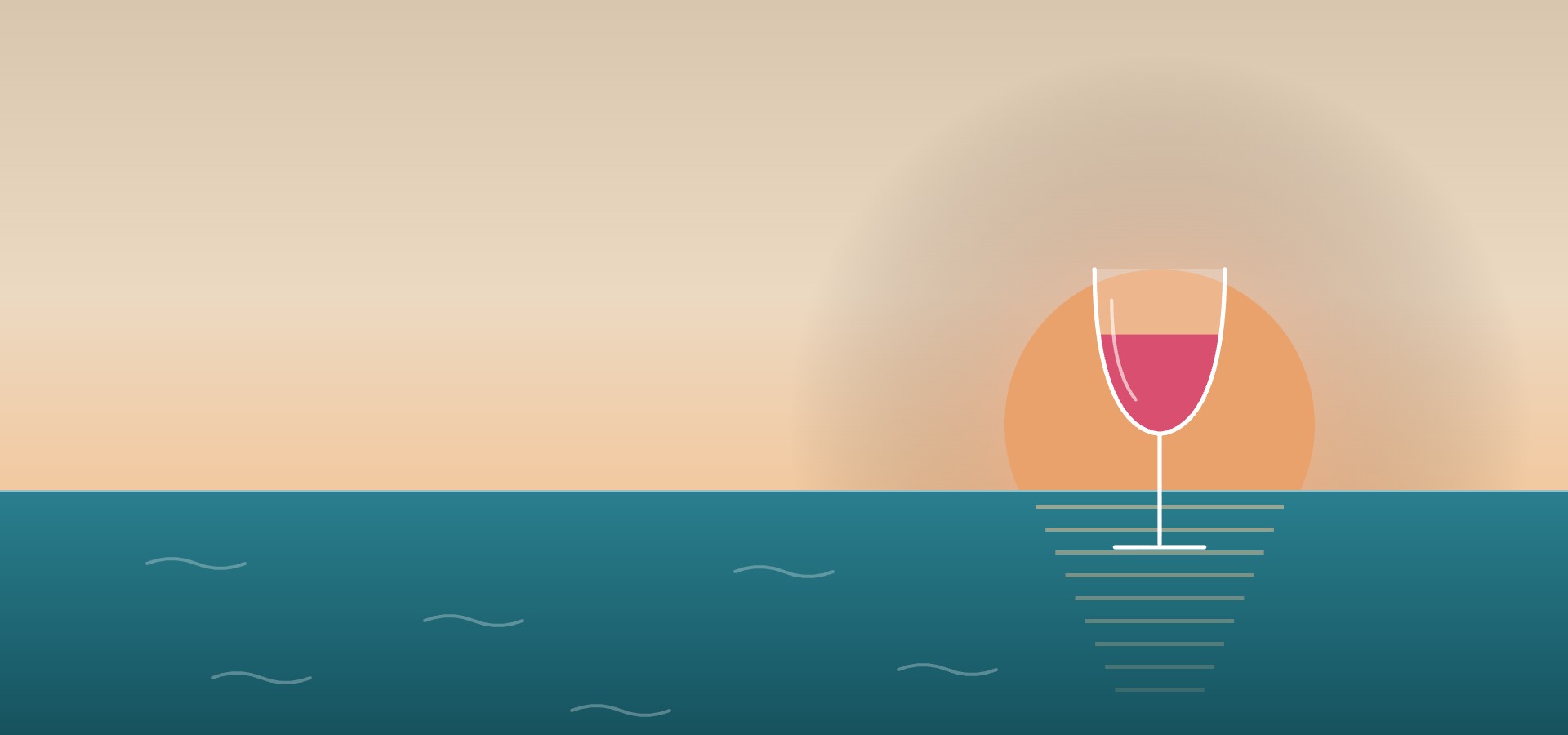 Taça de drink 6TOU diante do mar ao pôr do sol